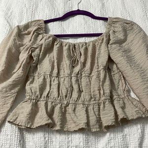 Ruffle beige cream tie long sleeve shirt